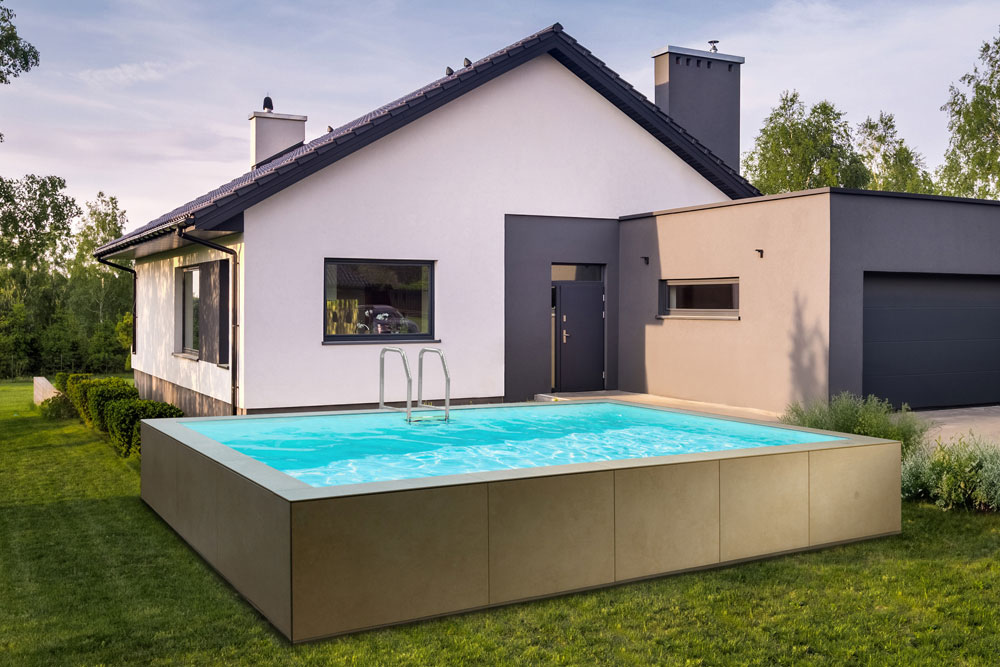 Piscina fuori terra / seminterrata rigida - rivestimento in lastre ceramiche